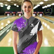 Load image into Gallery viewer, Purple Grunge pattern Bowling Team Shirt For Women Custom Bowling jersey Uniform Bowler Outfits NQS10043