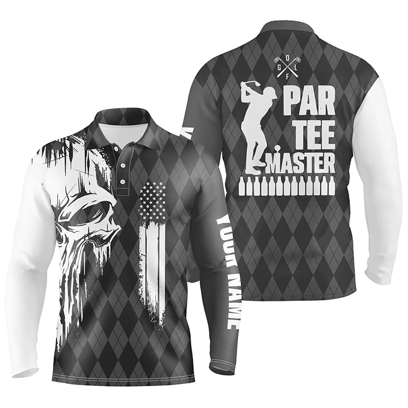 Mens golf polo shirt custom name golf skull black argyle pattern par t ChipteeAmz