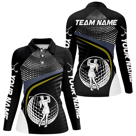 Black and White Golf ball custom Womens golf polo shirts, golf attire for ladies NQS8173