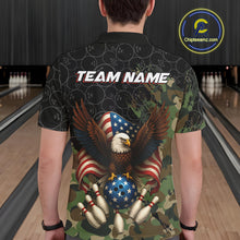 Load image into Gallery viewer, Black and Green Camo American Flag Eagle Bowling Shirts For Men Custom Patriotic Team Bowling Jersey NQS10573