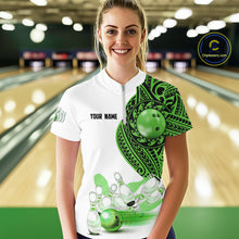 Load image into Gallery viewer, Green and White Tribal pattern Women Bowling Shirts Custom Bowling outfit ladies Team bowling jersey NQS9812