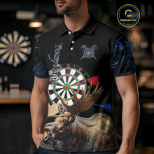 Load image into Gallery viewer, Personalized Black and Blue Camo Moose Darts Shirts For Men Custom Darts Team Jerseys NQS10975