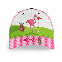 Load image into Gallery viewer, Funny Flamingo Golfer hat custom pink and white argyle pattern golf sun hats, unique golf gifts NQS9933