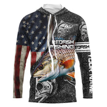 Load image into Gallery viewer, Redfish red drum fishing fish skeleton American flag Custom sun protection long sleeve fishing shirts NQS4053