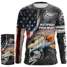 Load image into Gallery viewer, Redfish red drum fishing fish skeleton American flag Custom sun protection long sleeve fishing shirts NQS4053
