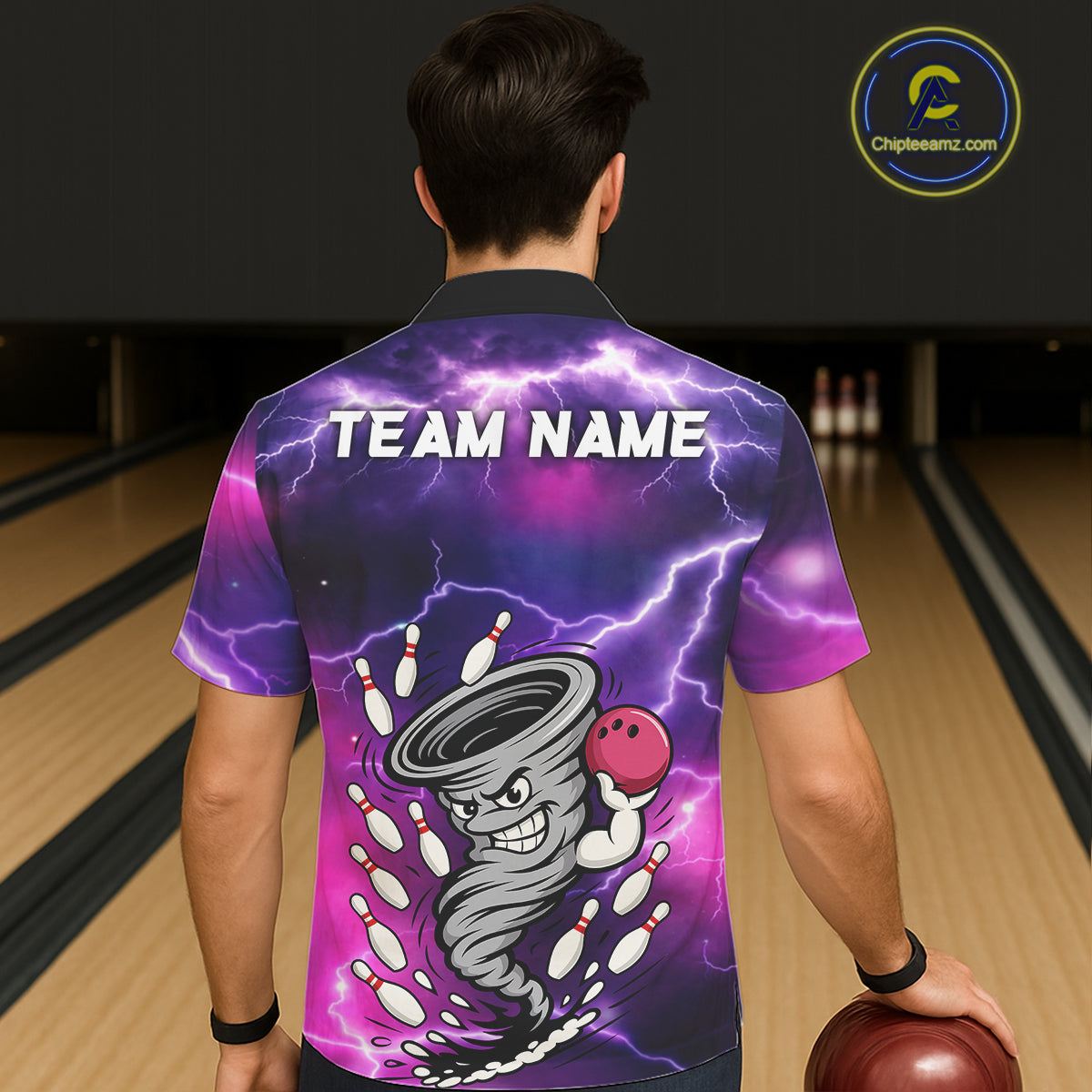 Custom Purple Bowling Jersey Lightning Thunder Funny Tornado Hawaiian Bowling Shirt, bowling uniforms NQS11594