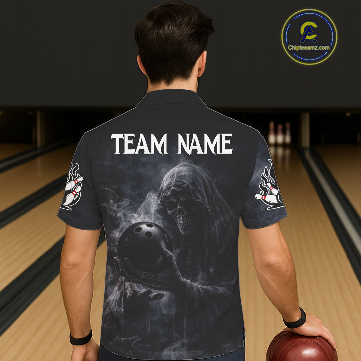 Custom Smoke Skull reaper Bowling Hawaiian Shirts, Team bowling outfit Jerseys NQS11596