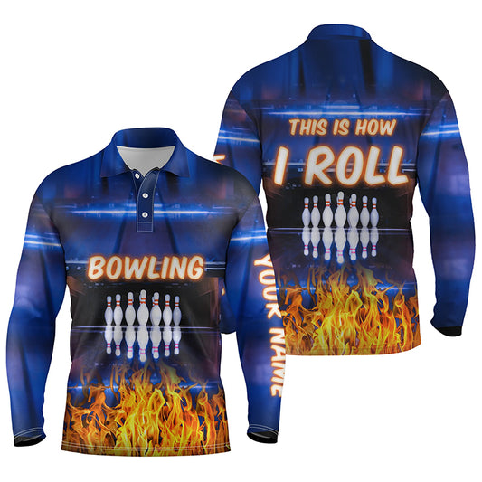 blue personalized bowling shirt for men – custom name design side view
