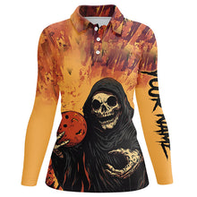 Load image into Gallery viewer, Halloween Skull Bowling custom Women Bowling Polo, Quarter Zip Shirts, gift for team bowlers jerseys NQS8183
