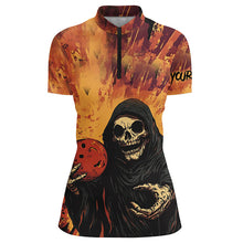 Load image into Gallery viewer, Halloween Skull Bowling custom Women Bowling Polo, Quarter Zip Shirts, gift for team bowlers jerseys NQS8183