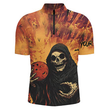 Load image into Gallery viewer, Halloween Skull Bowling custom Mens Bowling Polo, Quarter Zip Shirts, gift for team bowlers jerseys NQS8183