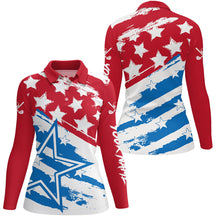 Load image into Gallery viewer, Red White and Blue American flag Women golf polo shirts custom patriotic women's golf apparel NQS8633