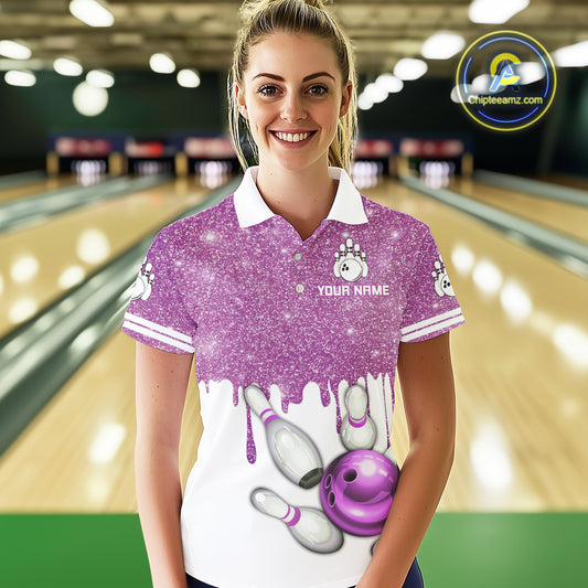 Pink glitter Bowling Shirts For Women Custom team bowling jerseys, Personalized bowling uniform NQS10813
