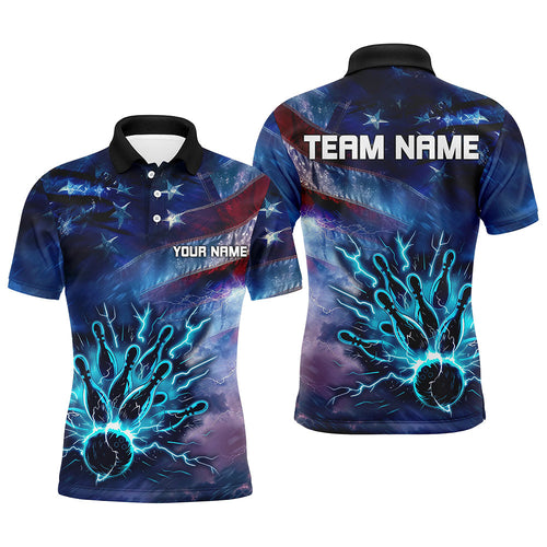 Personalized American flag blue lightning thunder Bowling shirts For Men Custom Team Bowling Jerseys NQS7686