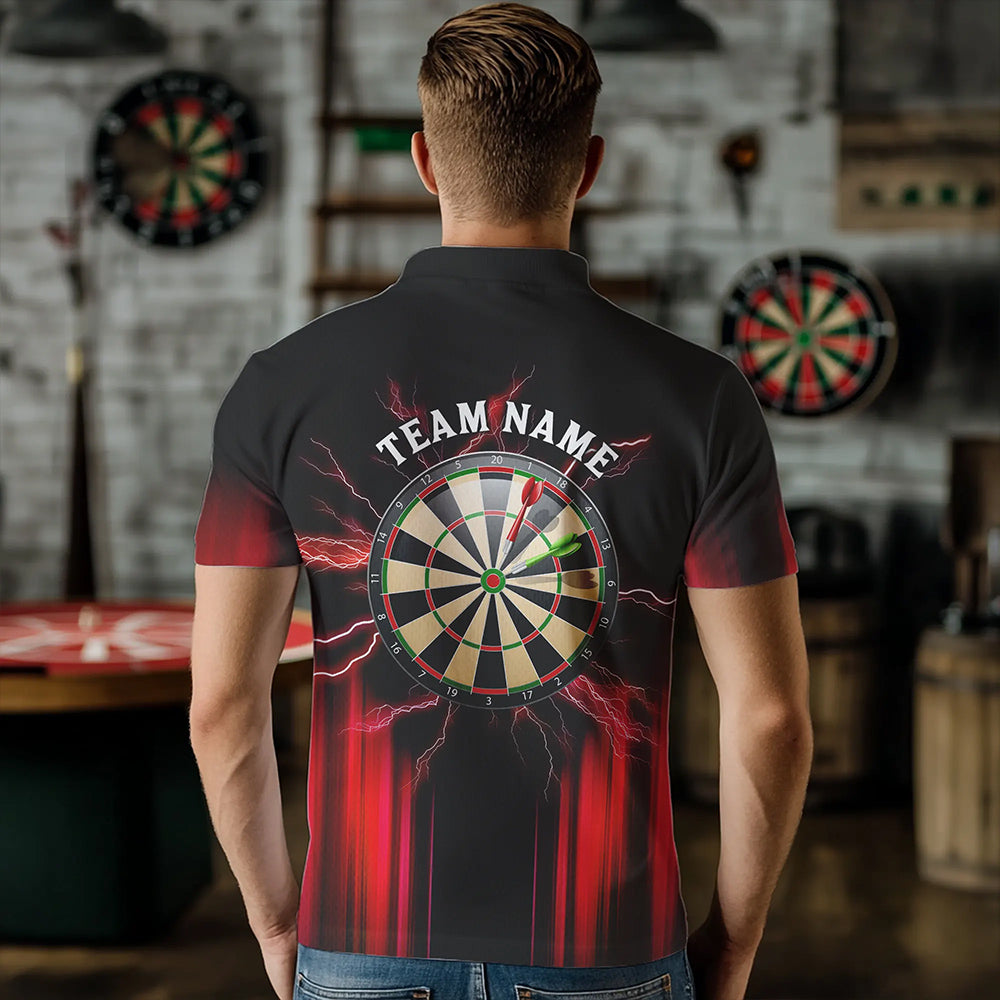 Black and Red Light Darts Polo, Quarter Zip Shirt For Men Custom Darts Jerseys For Team NQS9333