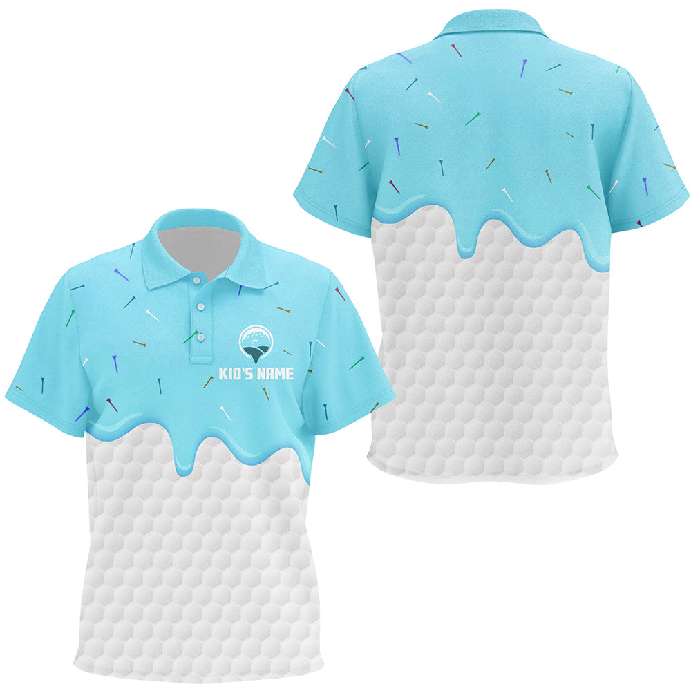 Kid golf polo shirts custom Blue Ice Cream Melting On Golf Ball, personalized golf gifts for kid NQS7770