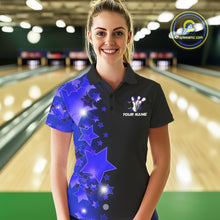 Load image into Gallery viewer, Women's bowling Polo, Quarter Zip shirts Custom Blue Stars Bowling Team Bowlers Jersey NQS10598