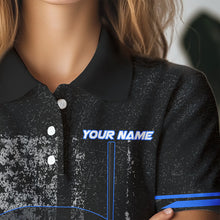 Load image into Gallery viewer, Black & White grunge American Flag Skull Women golf polo shirts custom golf attire for ladies | Blue NQS9344