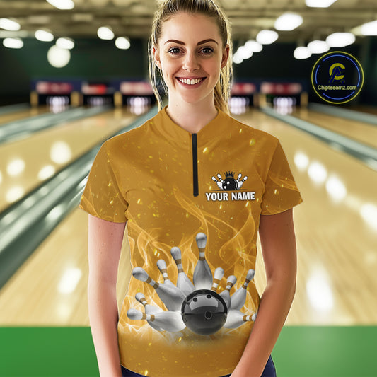 Personalized Yellow Flame Funny Bowling shirts for Women My drinking team has a bowling problem NQS11616
