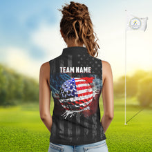 Load image into Gallery viewer, Black American flag smoke Women's Sleeveless Polo Shirt Custom Patriotic Team Golf attire NQS10615