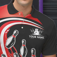Load image into Gallery viewer, Black and Red Bowling Polo, 1/4 Zip Shirt For Men Custom Bowling Team League Jersey, Gift For Bowler NQS9490