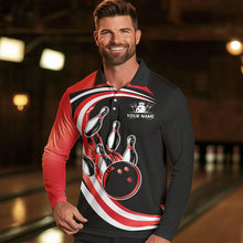 Load image into Gallery viewer, Black and Red Bowling Polo, 1/4 Zip Shirt For Men Custom Bowling Team League Jersey, Gift For Bowler NQS9490