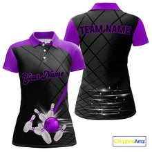 Load image into Gallery viewer, Black & Purple bowling league jersey custom Women Bowling Polo, 1/4 zip Shirt, gift for ladies bowler NQS10097