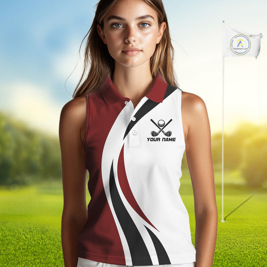 Red and White Women Sleeveless golf polo shirt Custom golf attire for ladies, gifts for golf lovers NQS10106