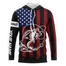 Load image into Gallery viewer, Black American flag Bass fishing tattoo customize performance long sleeves patriotic Fishing shirts NQS6131