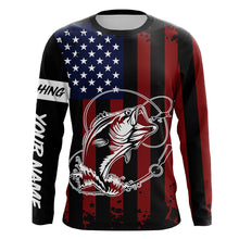 Load image into Gallery viewer, Black American flag Bass fishing tattoo customize performance long sleeves patriotic Fishing shirts NQS6131