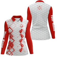 Load image into Gallery viewer, Red and white Womens golf polo shirts custom name women's golf apparel, gifts for golf lovers NQS8226