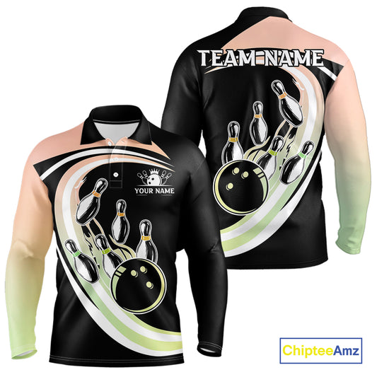 Pink and Green Gradient Bowling Shirts For Men Custom Bowling Team League Jersey, Gift For Bowler NQS10433