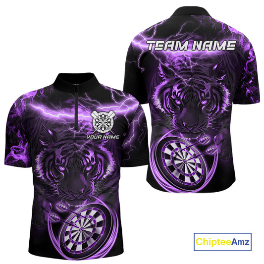 Personalized Purple Lightning Thunder Storm Tiger Darts Shirts For Men Custom Dart Team Jerseys NQS10440