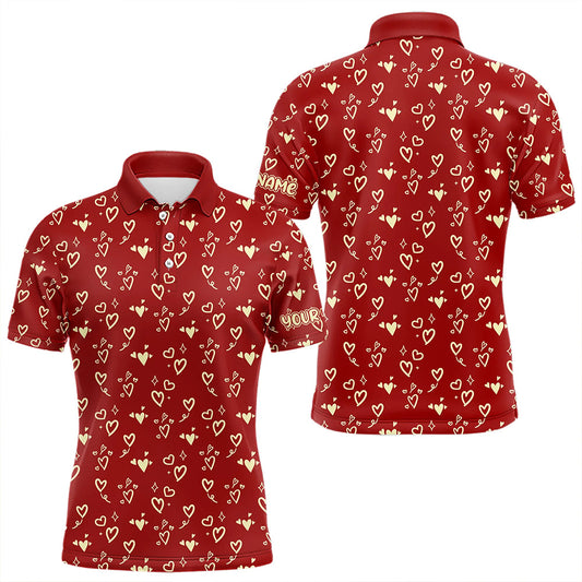 Gold Heart Red pattern matching golf shirt for couple custom Couple Valentines golf polo shirts NQS9368