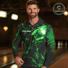 Load image into Gallery viewer, Green lightning thunder bowling American flag Eagle custom Mens Bowling Polo, Quarter Zip Shirts NQS10111
