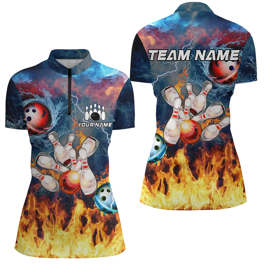 Water fire lightning thunder Bowling Polo, Quarter zip Shirt For Women custom bowling team jerseys NQS8464