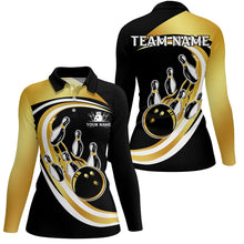 Load image into Gallery viewer, Black & Gold Bowling Polo, 1/4 Zip Shirts For Women Custom Bowling Team League Jersey, Gift For Bowler NQS8705