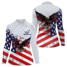 Load image into Gallery viewer, Personalized American Flag Eagle White Women golf polo shirts Custom patriotic golf tops for ladies NQS9541