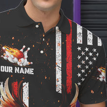 Load image into Gallery viewer, Personalized Black American Flag Flame Eagle Bowling Shirts For Men Custom patriotic bowling jerseys NQS9549