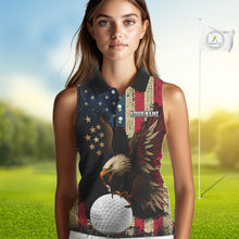 Load image into Gallery viewer, Vintage American Flag Eagle Sleeveless Golf Polo Shirt Custom Patriotic Retro Team ladies golf attire NQS10476