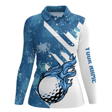 Load image into Gallery viewer, Blue and white golf ball flame Women golf polo shirts custom team golf shirts, ladies golf clothing NQS7506