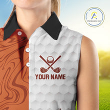 Load image into Gallery viewer, White and Orange Camo Flame Women Sleeveless Golf Polo Shirt Custom golf attire for ladies golf gift NQS10711