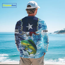 Load image into Gallery viewer, Texas Mahi Mahi Fishing blue ocean camo custom Mahi Mahi long sleeves performance fishing shirts NQS10000
