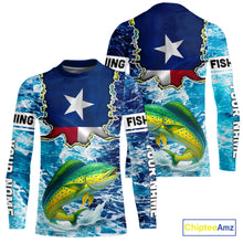 Load image into Gallery viewer, Texas Mahi Mahi Fishing blue ocean camo custom Mahi Mahi long sleeves performance fishing shirts NQS10000