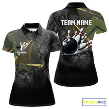 Load image into Gallery viewer, Green Camo Black Bowling Polo, Quarter Zip Shirts for Women Custom Team Bowling Jersey NQS10929