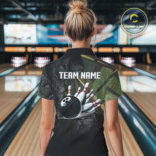 Load image into Gallery viewer, Green Camo Black Bowling Polo, Quarter Zip Shirts for Women Custom Team Bowling Jersey NQS10929