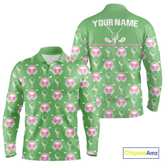 Green and Pink Golf pattern polo golf shirt for men Custom men's golf clothes, best golf gifts NQS11105