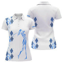 Load image into Gallery viewer, Blue Leopard argyle pattern matching golf shirt for couples custom his and hers matching golf outfits NQS9736