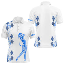 Load image into Gallery viewer, Blue Leopard argyle pattern matching golf shirt for couples custom his and hers matching golf outfits NQS9736