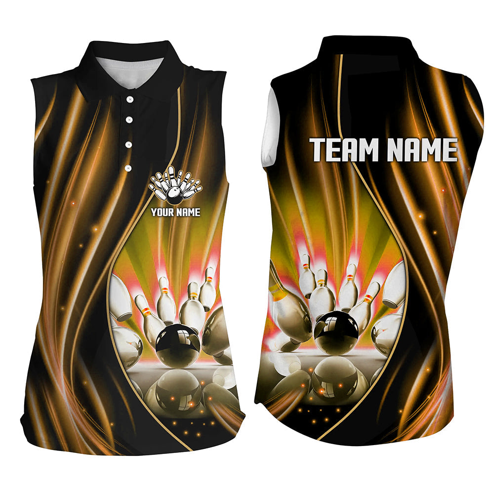 Orange and black light Women Sleeveless Polo Shirts Custom bowling team jerseys, gift for bowlers NQS8097